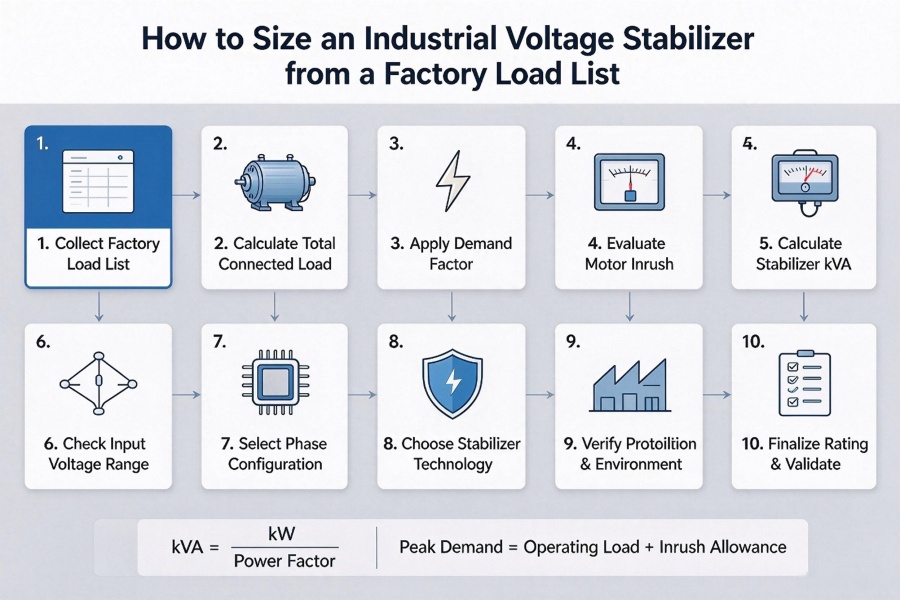 How to Size an Industrial Voltage Stabilizer from a Factory Load List
